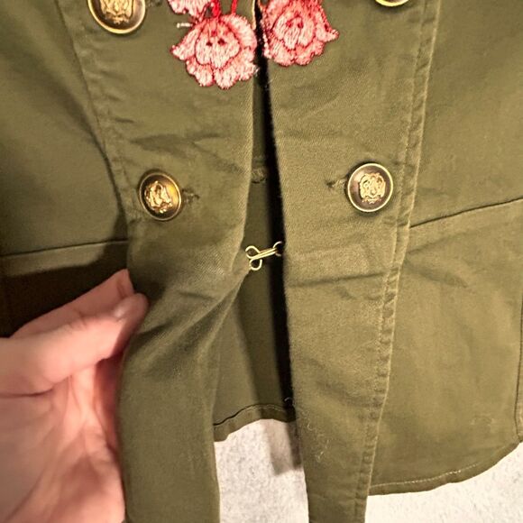 One 5 One Floral Embroidered Jacket Sz Large Retro Style Army Green - Picture 5 of 11
